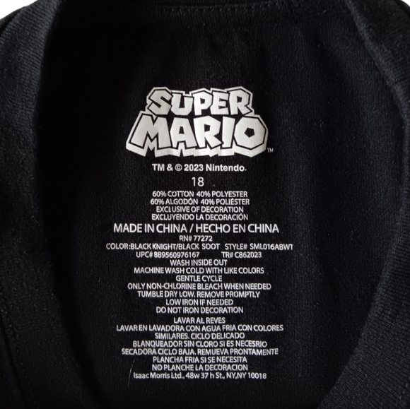 Super Mario boy's black short-sleeve graphic t-shirt size 18 - Picture 8 of 8